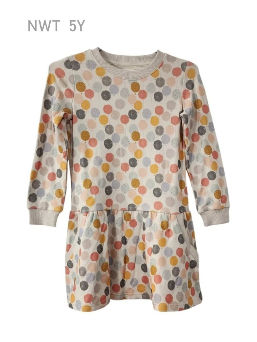 NWT - Soft Pastel Balloon print Cotton Dress with pockets - size 5Y